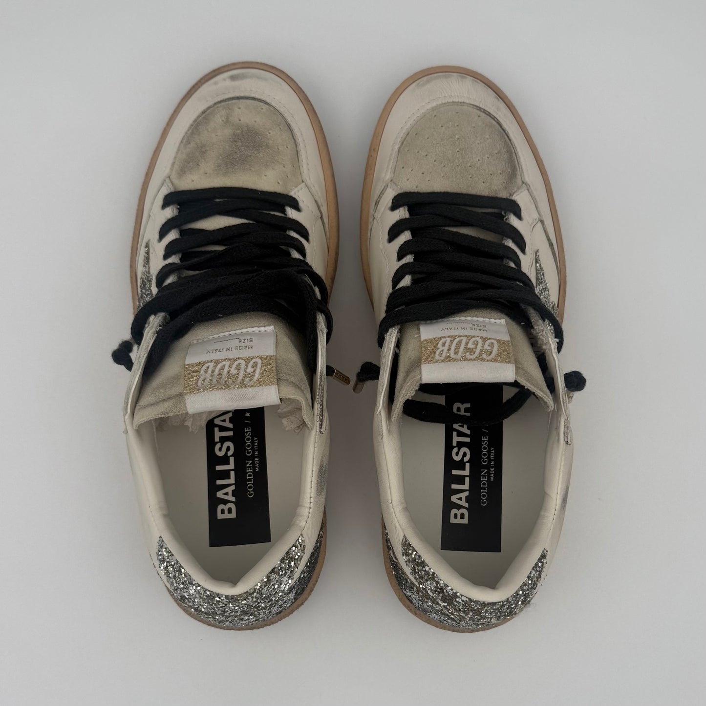 Golden Goose Ball Star Vintage White Glitter Silver