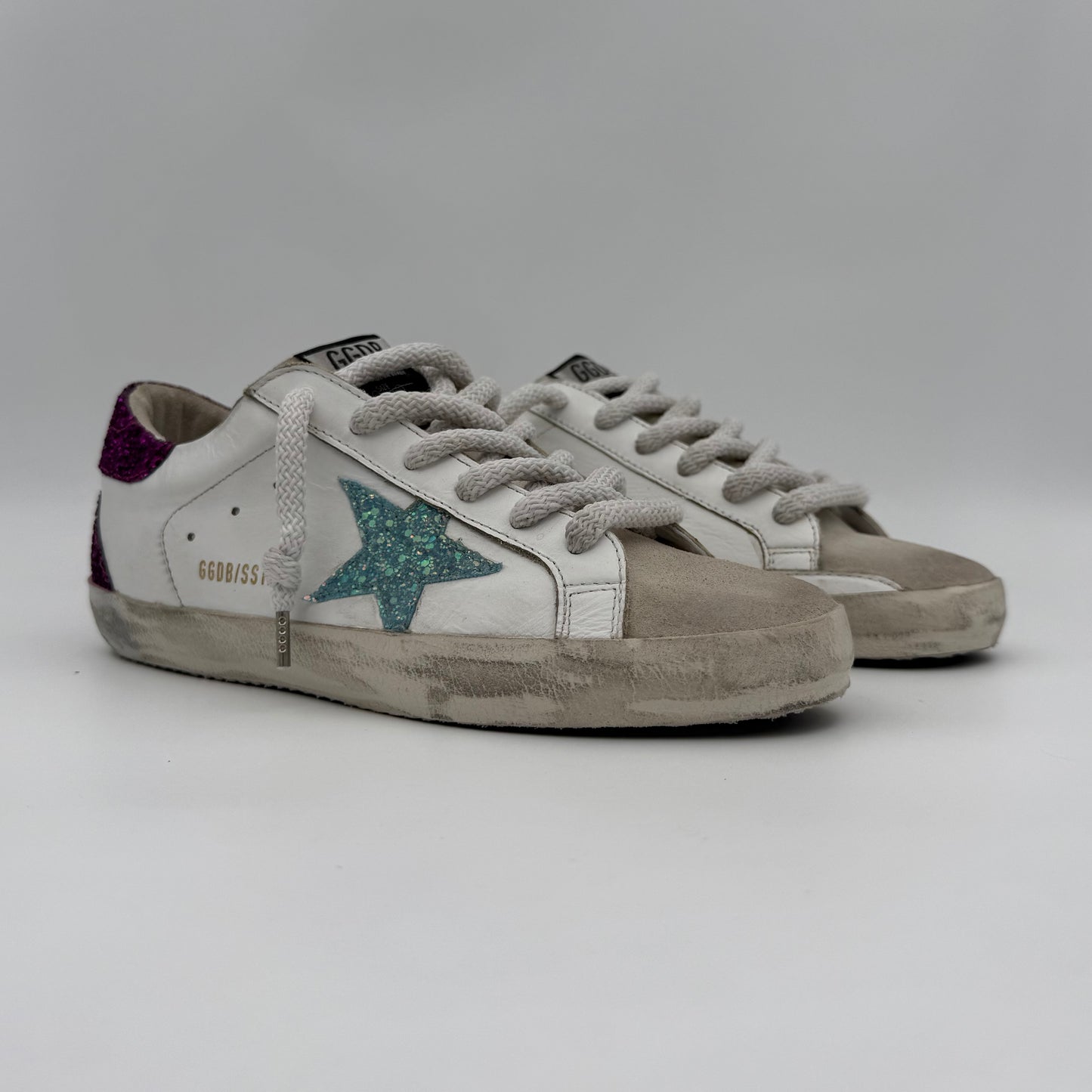 Golden Goose Super Star White Glitter Blue