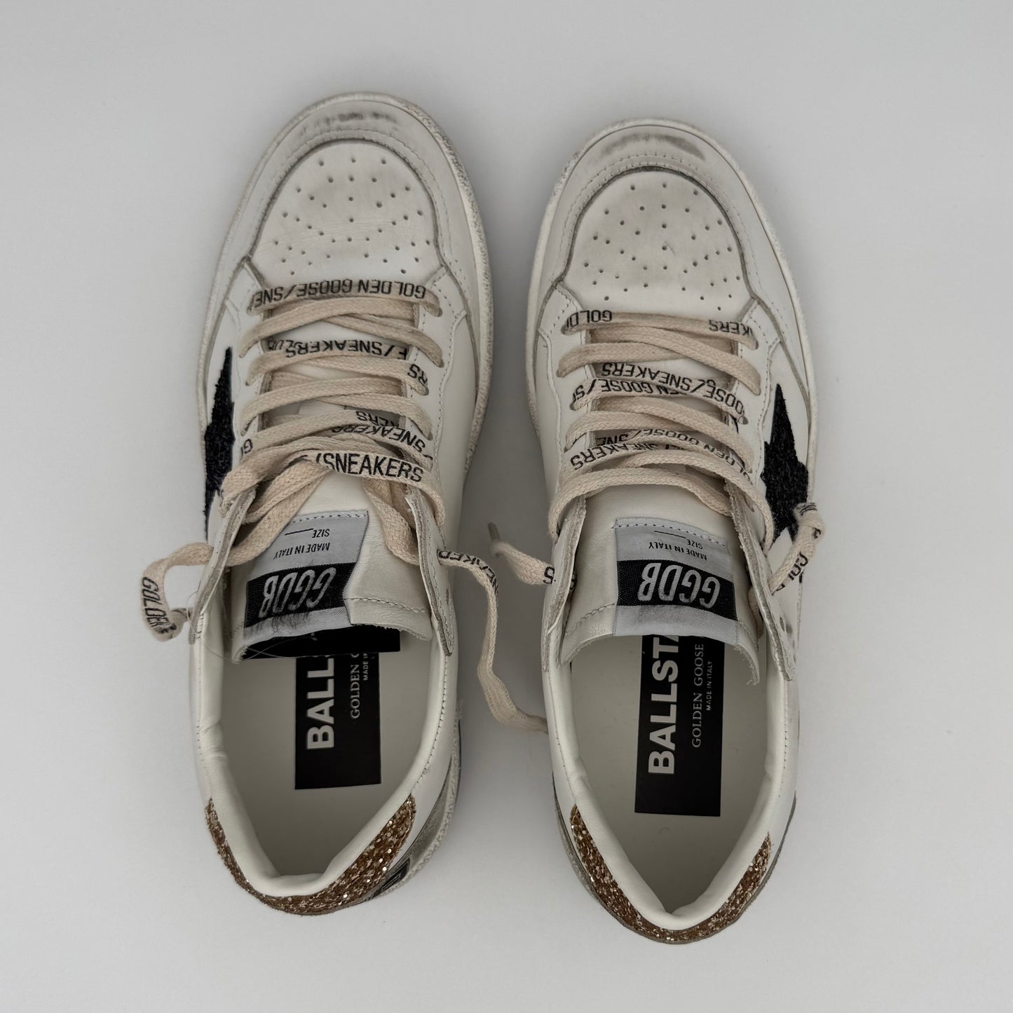 Golden Goose Ball Star White Glitter Black Gold