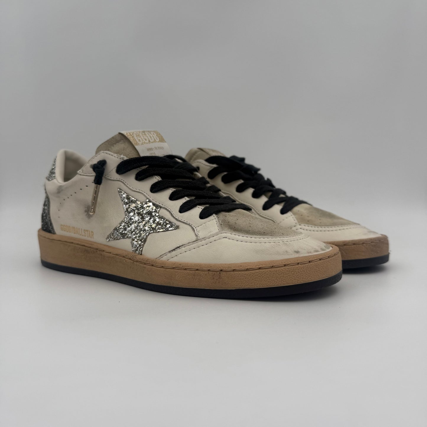 Golden Goose Ball Star Vintage White Glitter Silver