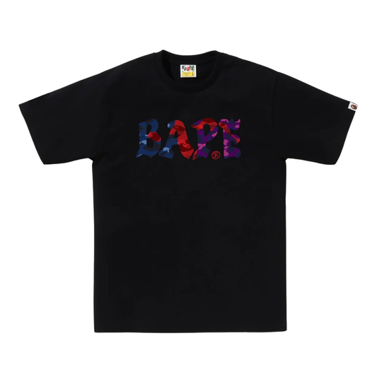 A BATHING APE Color Camo Crazy BAPE Logo Tee.