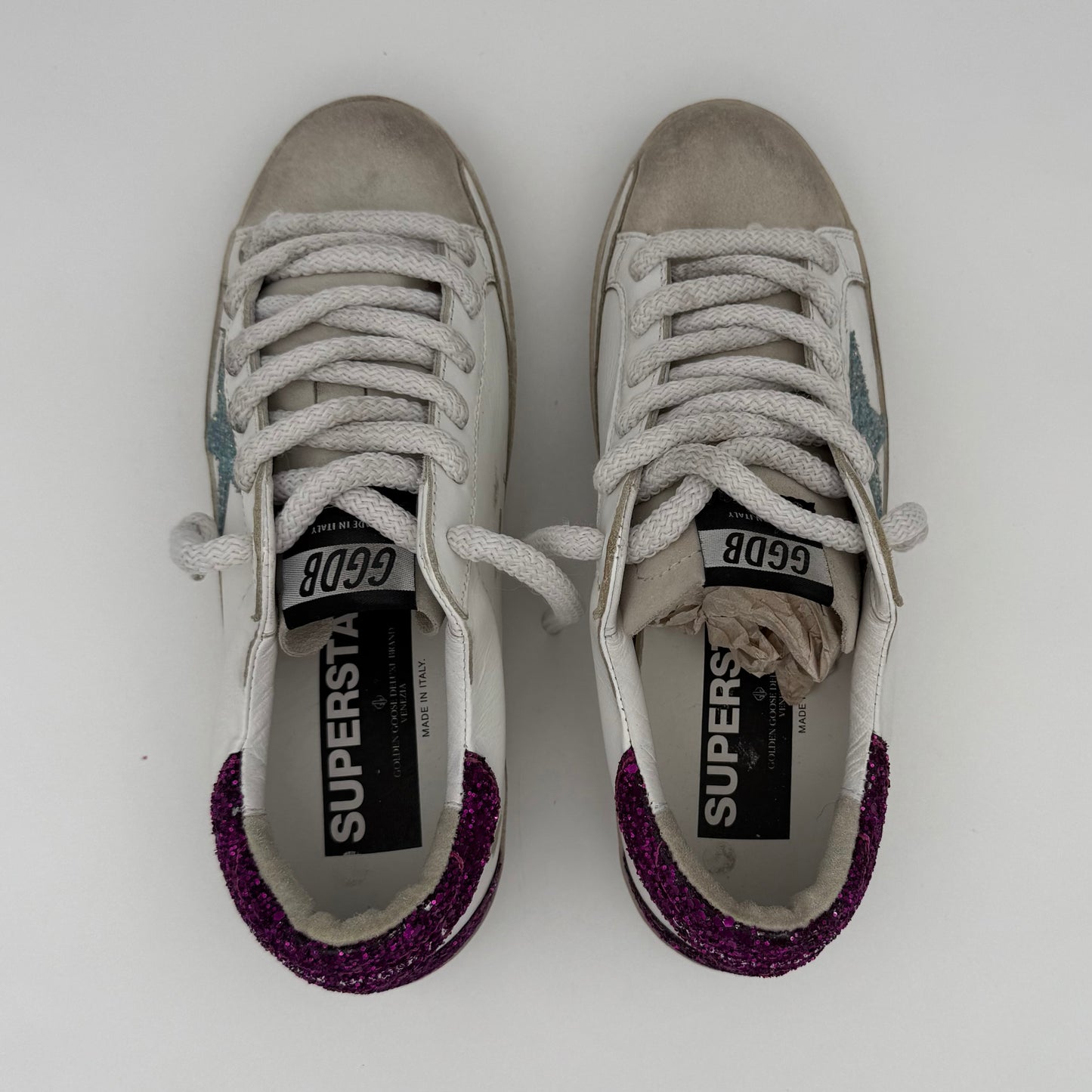 Golden Goose Super Star White Glitter Blue