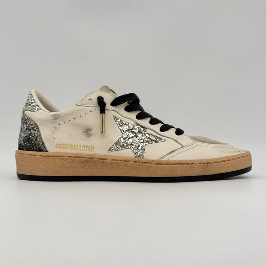 Golden Goose Ball Star Vintage White Glitter Silver