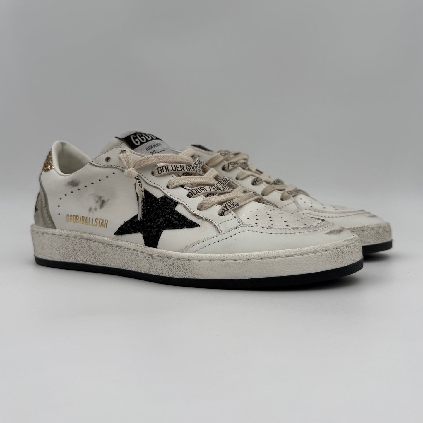 Golden Goose Ball Star White Glitter Black Gold