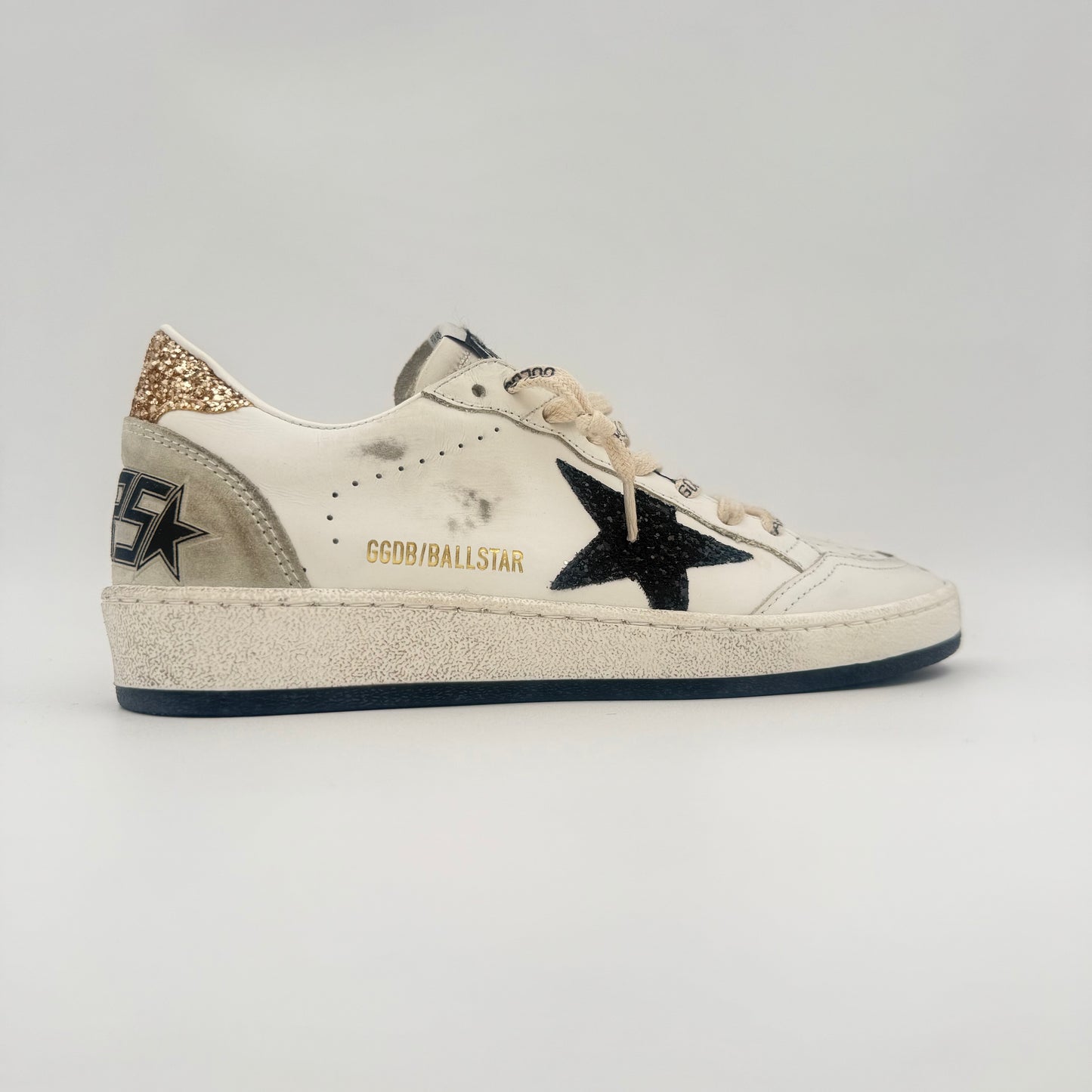 Golden Goose Ball Star White Glitter Black Gold