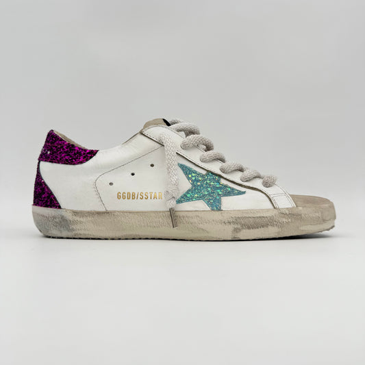 Golden Goose Super Star White Glitter Blue