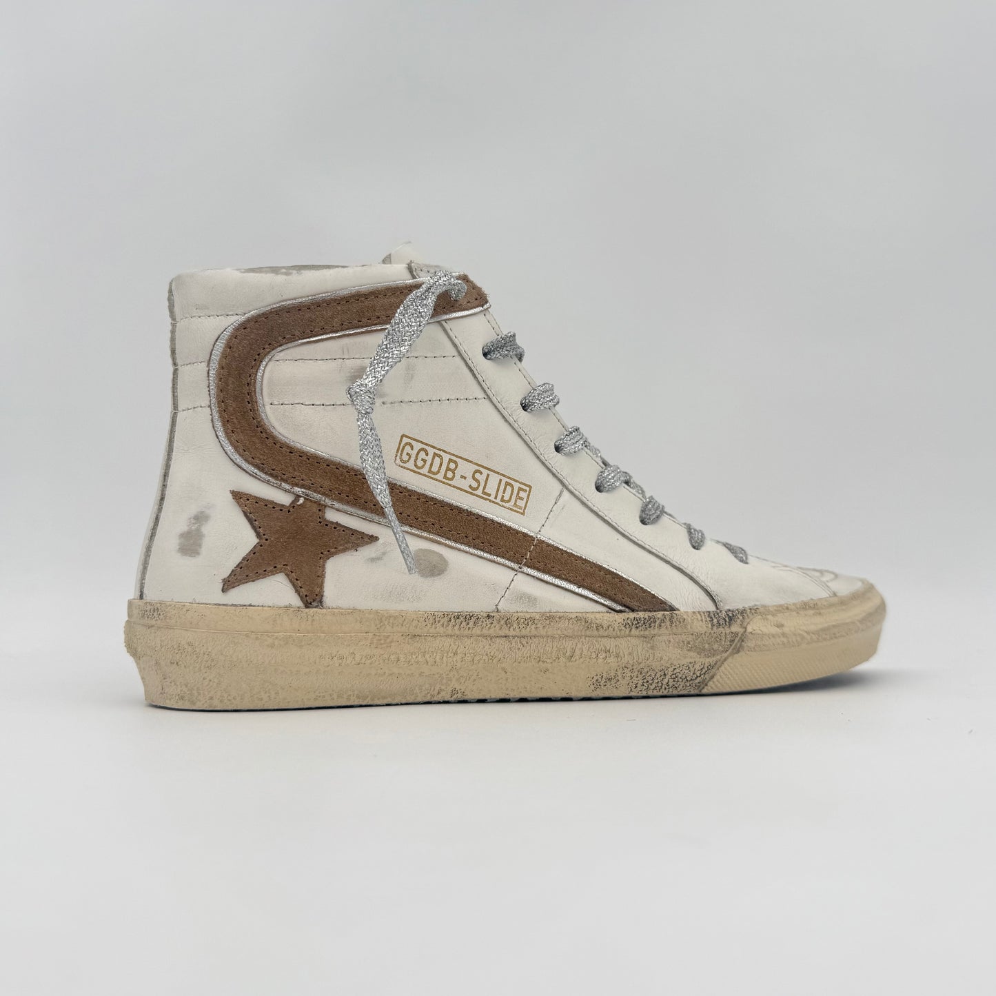 Golden Goose High Slide White Brown