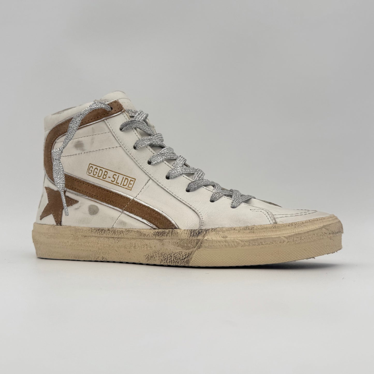 Golden Goose High Slide White Brown