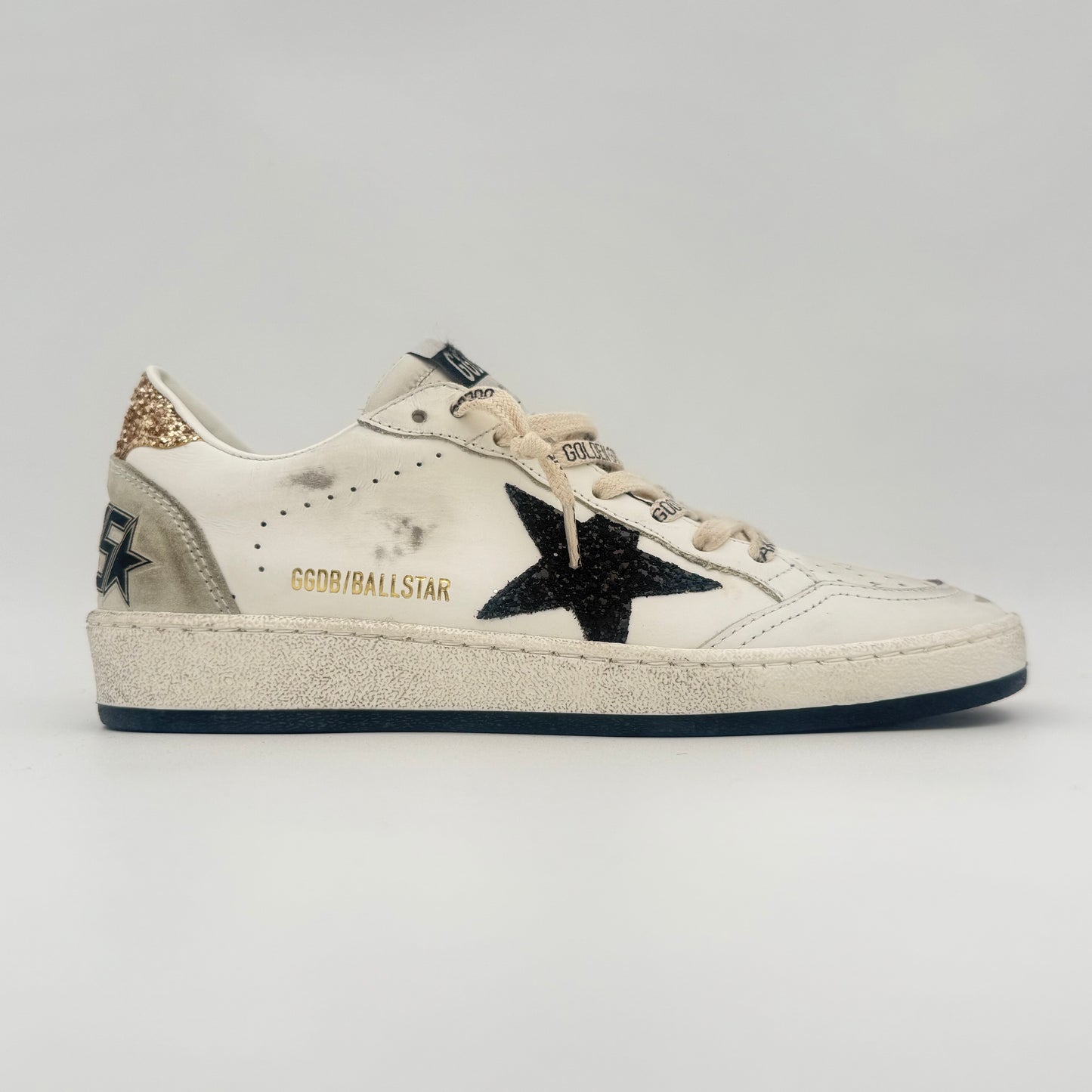 Golden Goose Ball Star White Glitter Black Gold