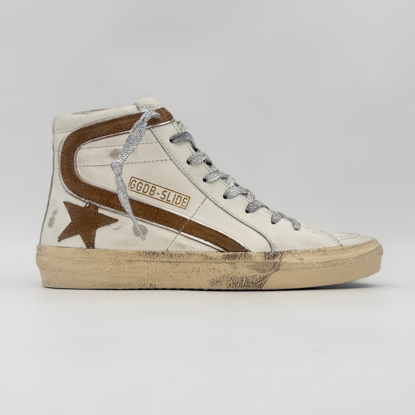 Golden Goose High Slide White Brown