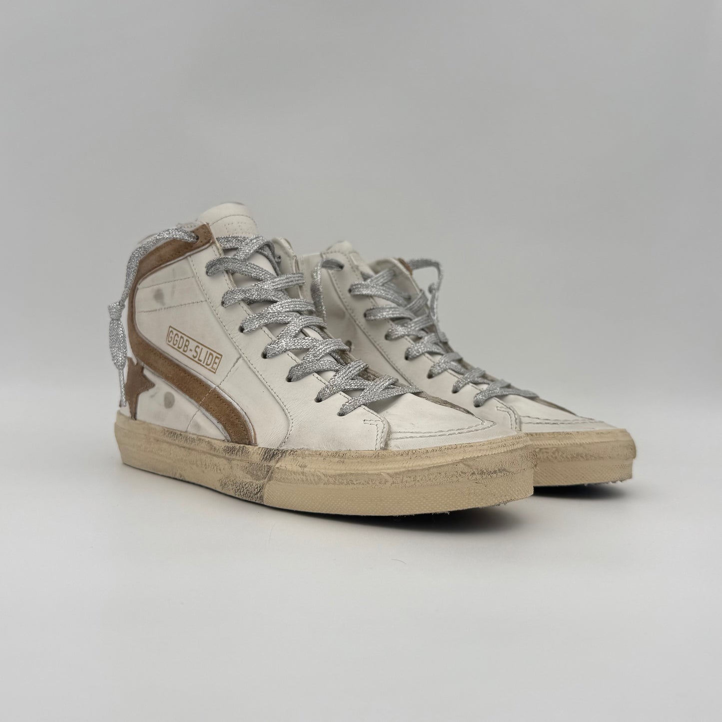 Golden Goose High Slide White Brown