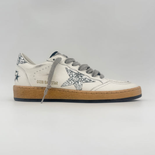 Golden Goose Ball Star White Glitter Silver
