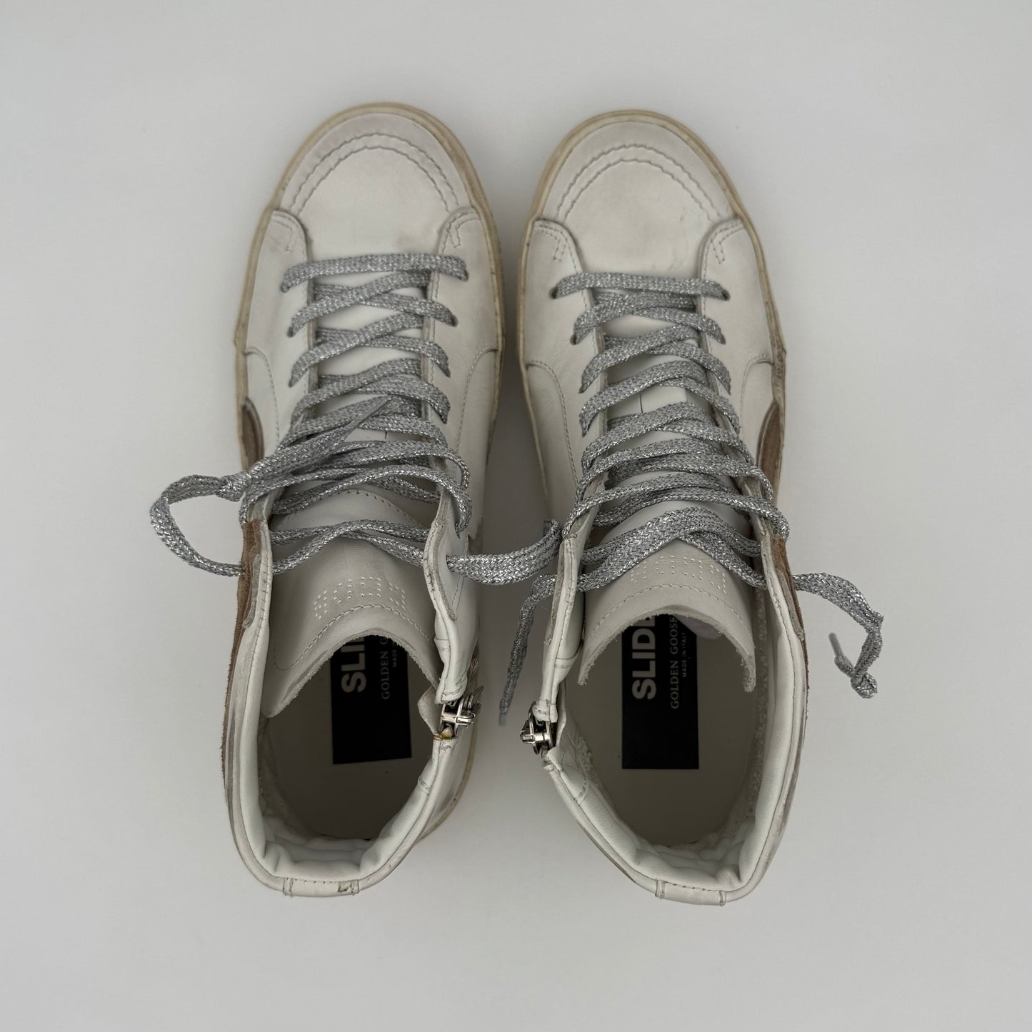Golden Goose High Slide White Brown