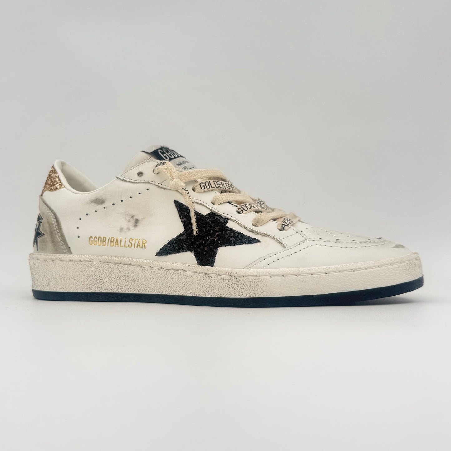 Golden Goose Ball Star White Glitter Black Gold